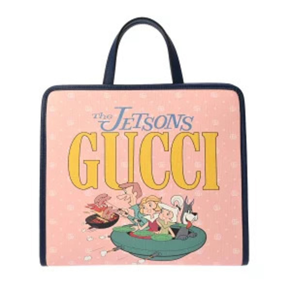 Gucci The Jetsons Pink Navy Blue Yellow Leather GG Supreme Canvas Handbag
